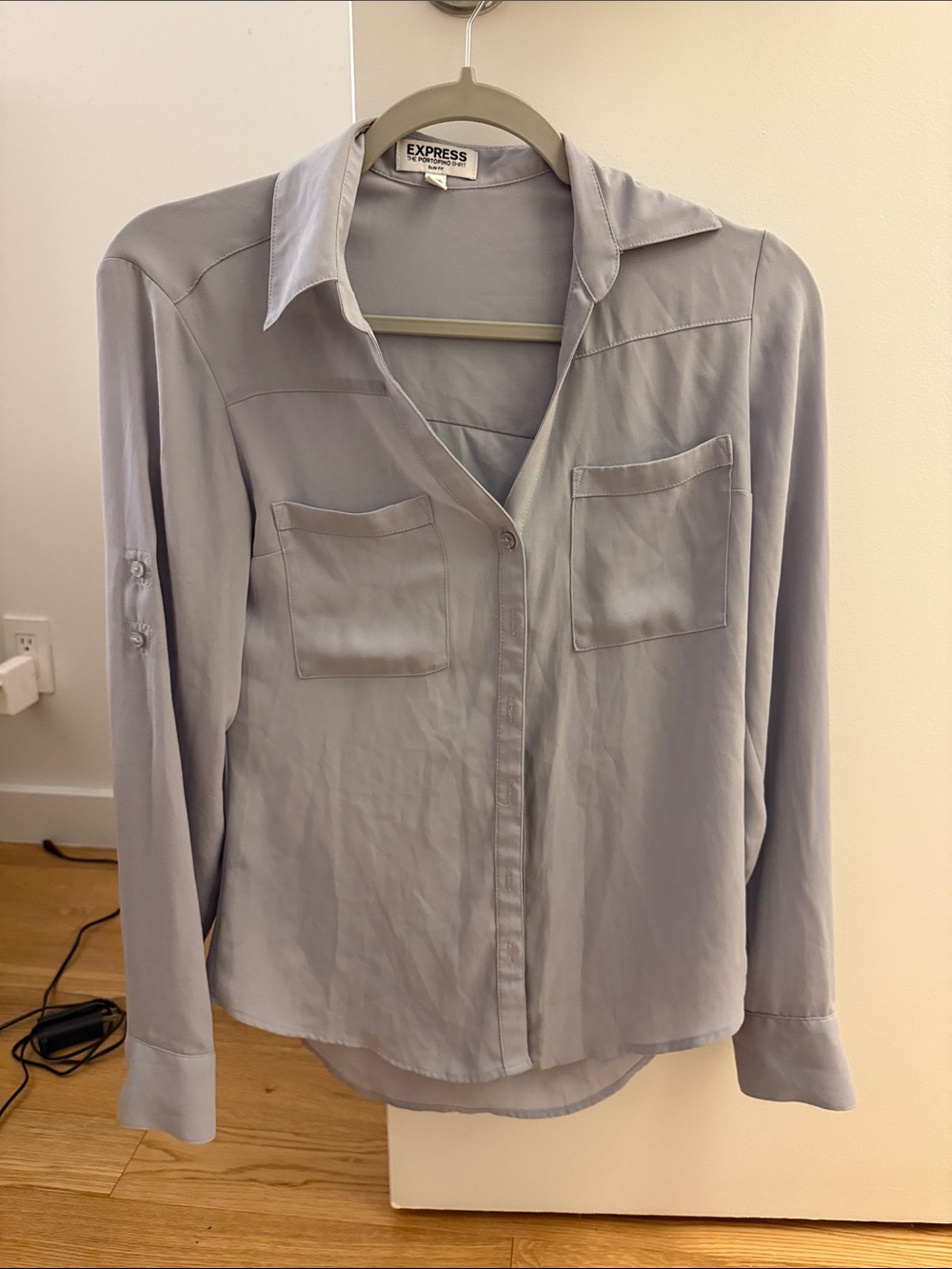 Express Soft Light Gray Button-Up Pocket Blouse Size XS